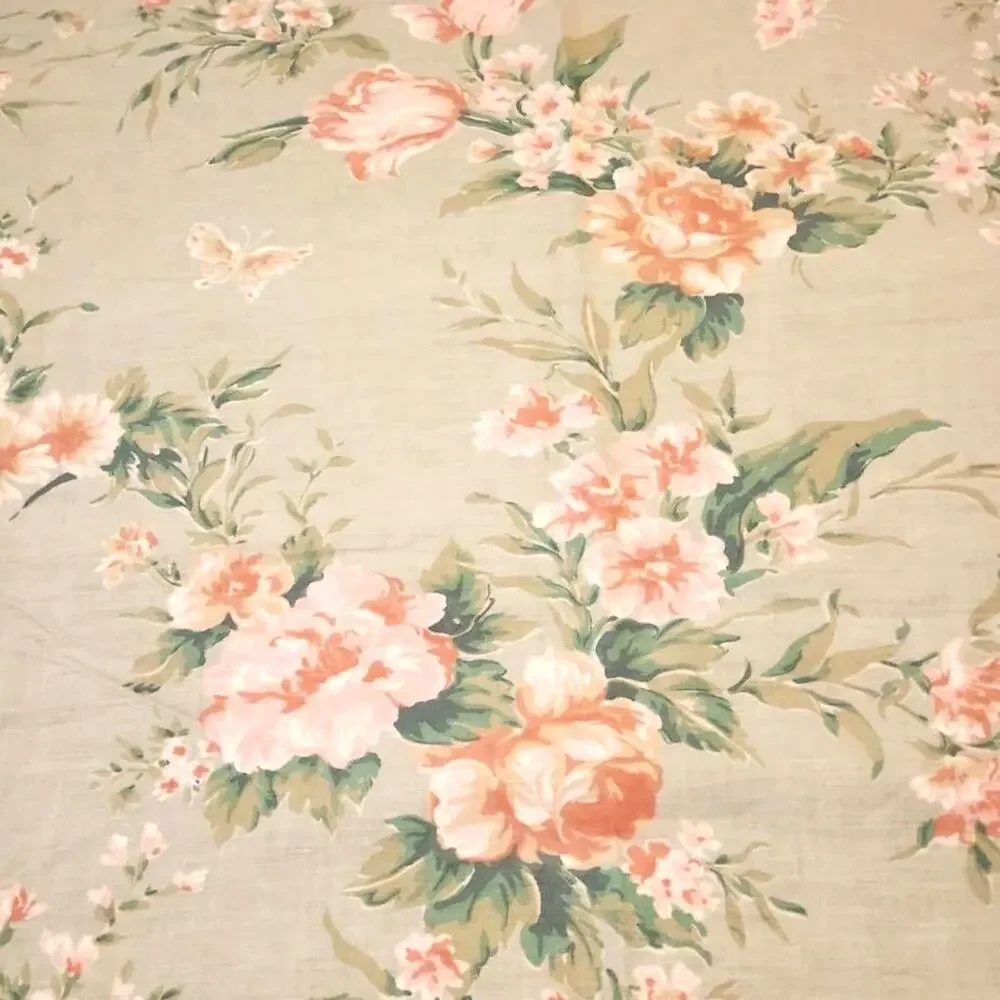 Vintage J.P. Stevens Full Flat Sheet 1970s Green Floral No Iron USA 78 x 100
